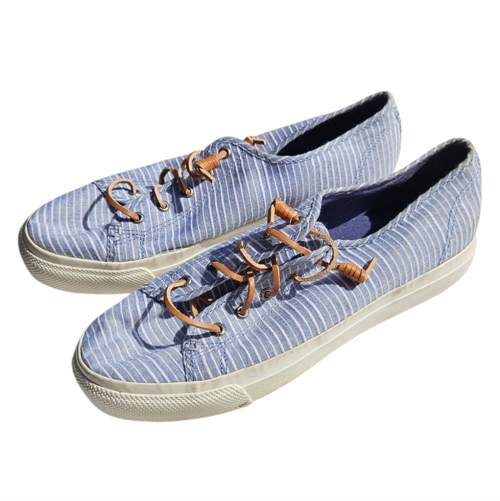 Sperry Chambray Blue and White Striped Sneaker